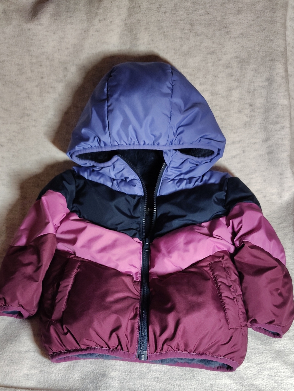 Swiss Tech Kids Colorblock Puffer Jacket - Lavender, Navy & Magenta